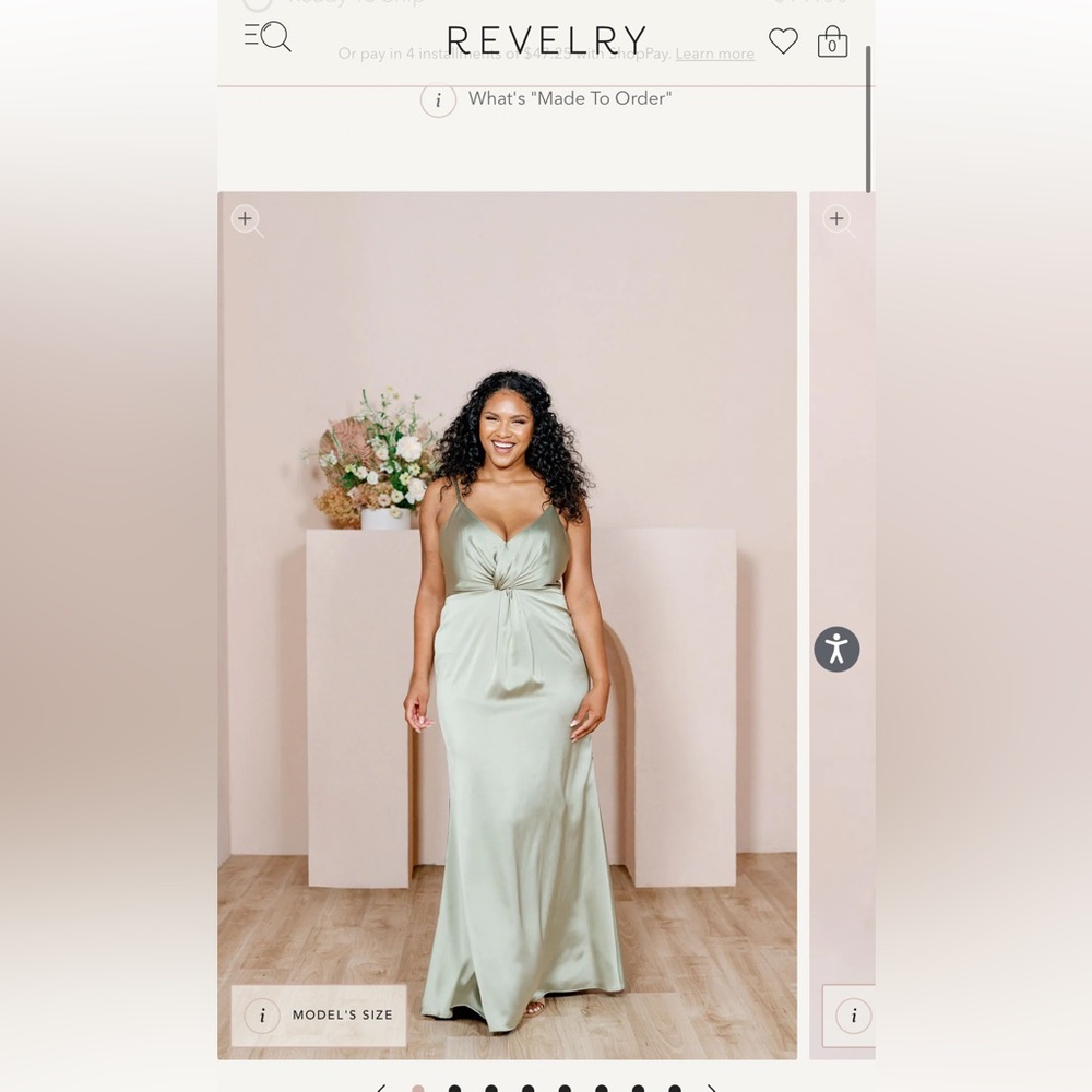Revelry Bridesmaid Dress Giada- Satin, Silver Sage, size 4